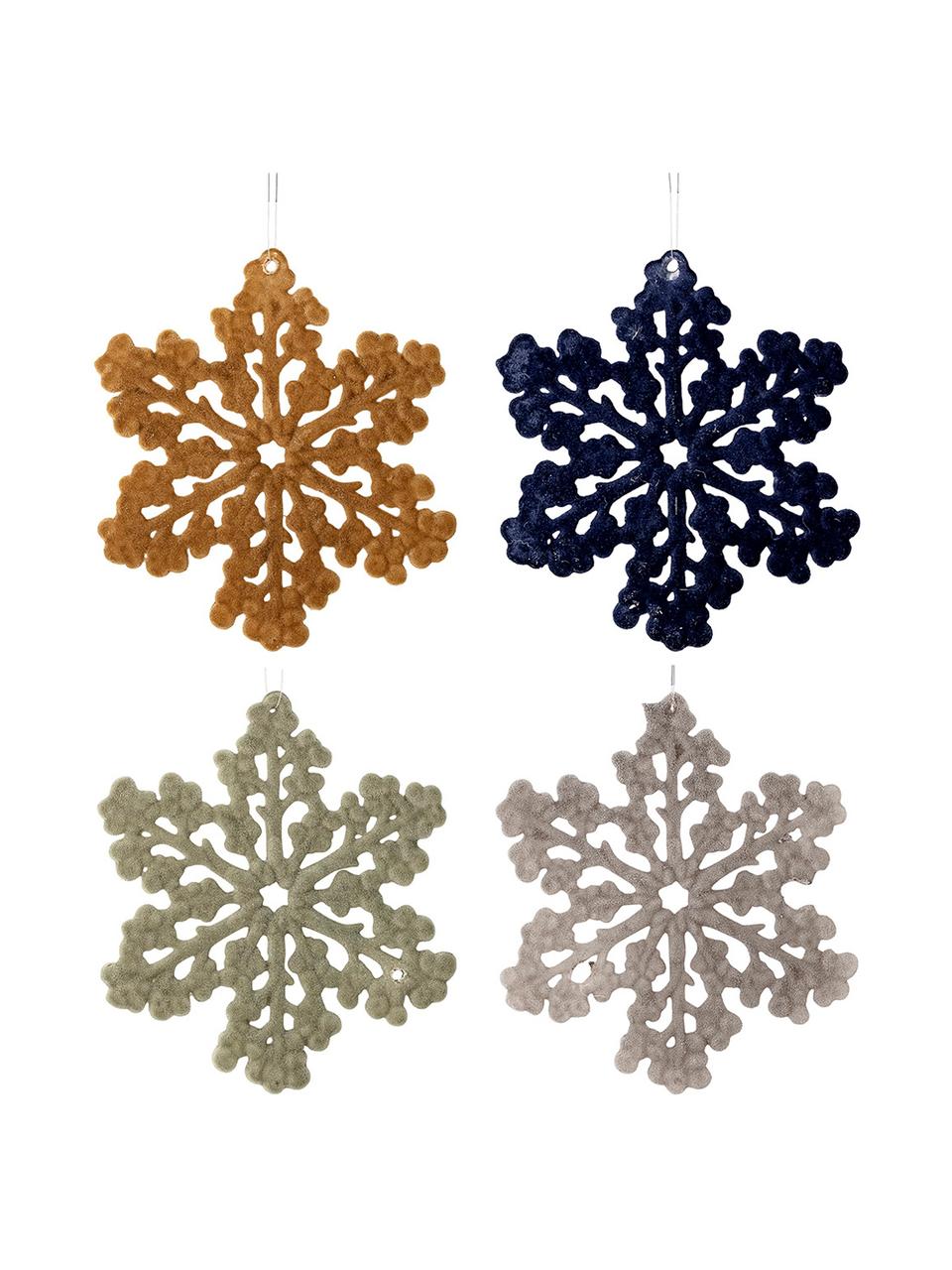 Set 4 ciondoli infrangibili Snowflakes, Ø 12 cm, Plastica, poliestere, Multicolore, Ø 12 cm