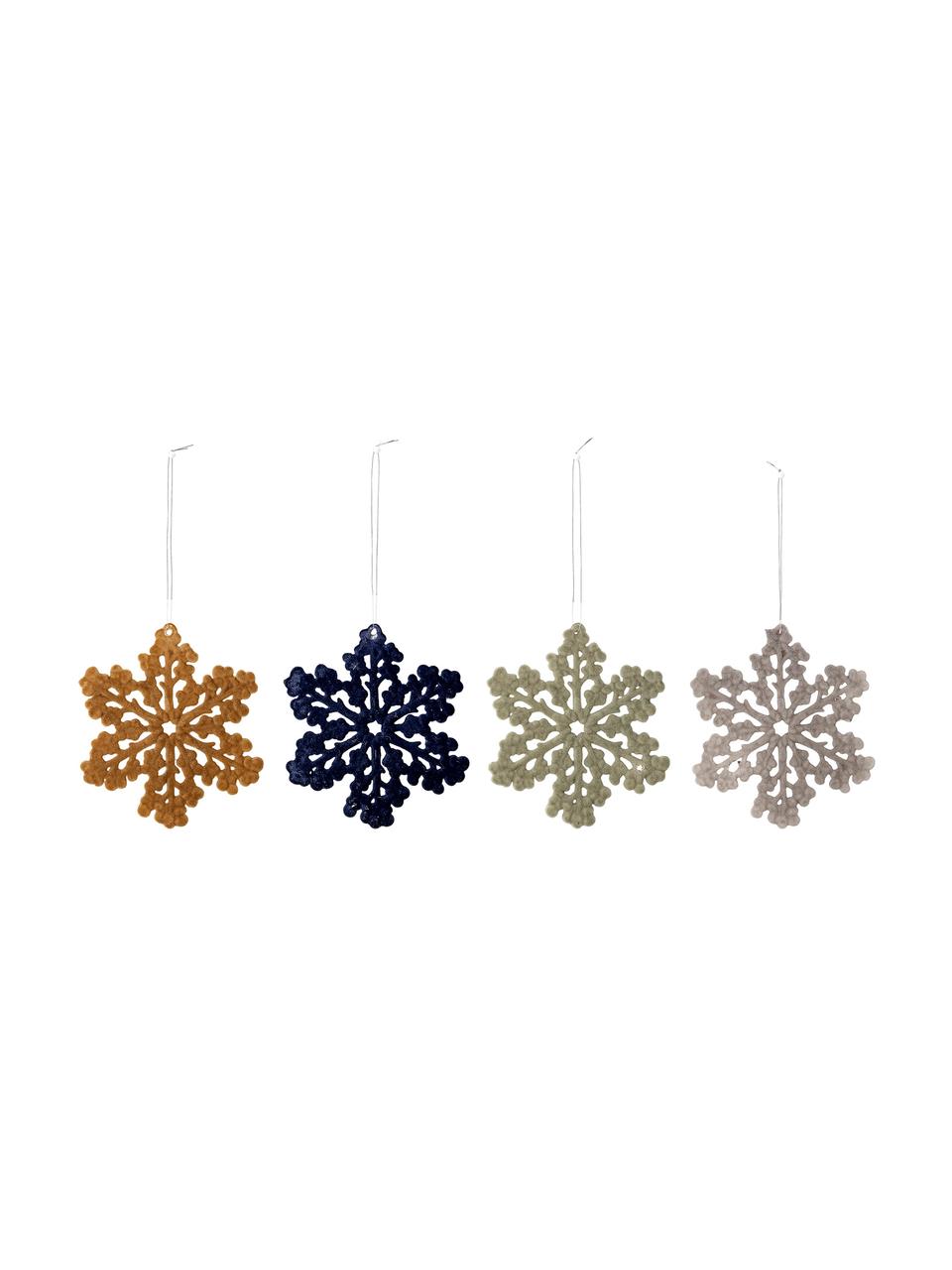 Set 4 ciondoli infrangibili Snowflakes, Ø 12 cm, Plastica, poliestere, Multicolore, Ø 12 cm