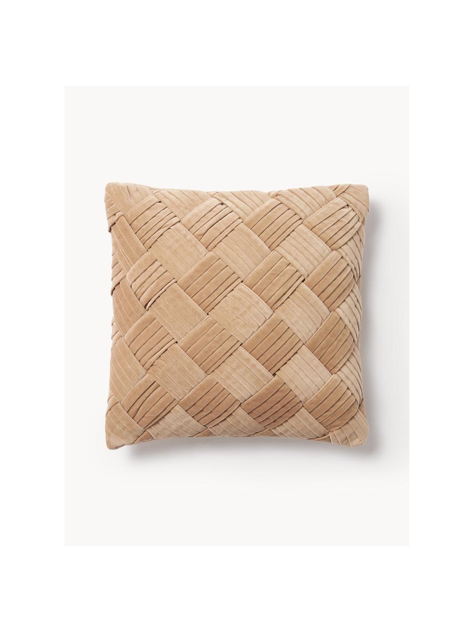 Poszewka na poduszkę z aksamitu Sina, Aksamit (100% bawełna), Ochrowy, S 45 x D 45 cm