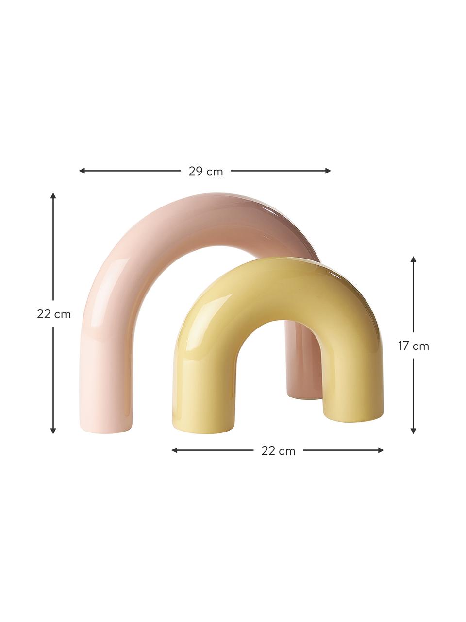 Set 2 oggetti decorativi in gres Kia, Gres, Giallo, rosa, Larg. 29 x Alt. 22 cm