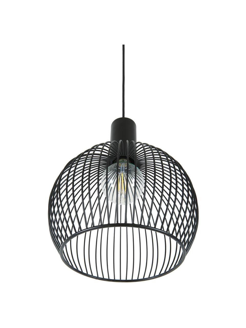 Lámpara de techo de metal Aver, Pantalla: acero pintado, Anclaje: plástico, Cable: cubierto en tela, Negro, Ø 30 x Al 35 cm