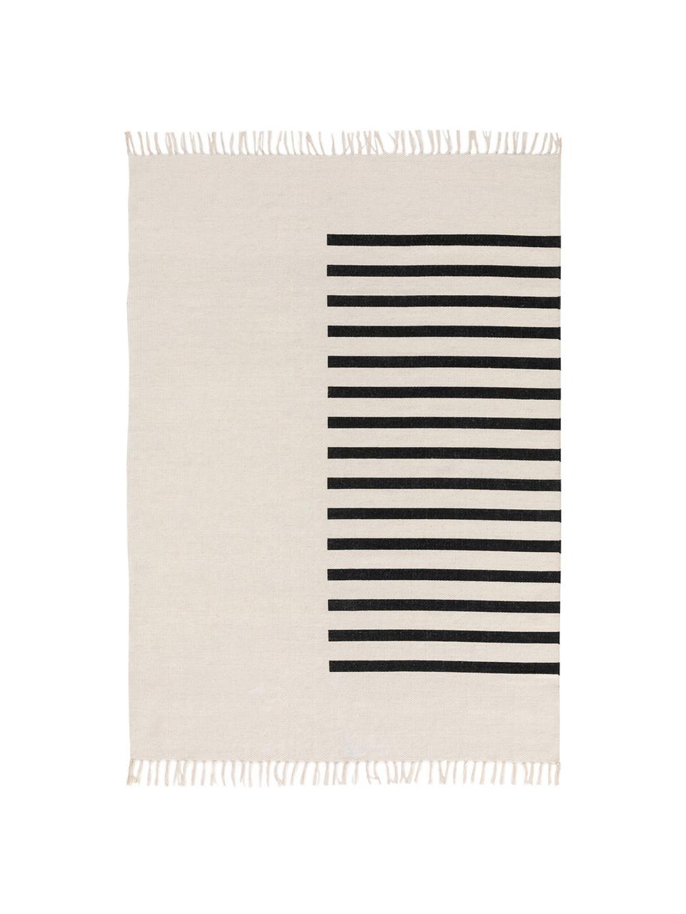 Kilim en laine tissé main Neo, Crème, noir