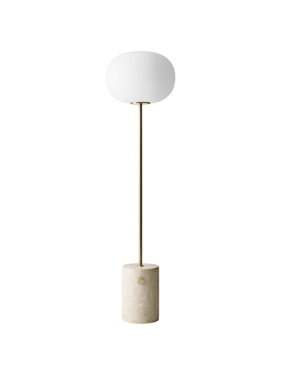 Lampadaire avec base en travertin et intensité variable JWDA, Beige, aspect travertin, couleur dorée, Ø 39 x haut. 150 cm