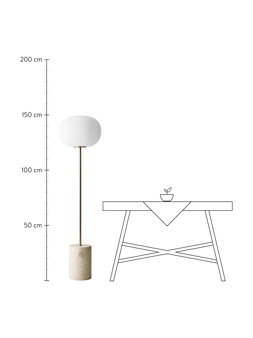 Lampadaire avec base en travertin et intensité variable JWDA, Beige, aspect travertin, couleur dorée, Ø 39 x haut. 150 cm