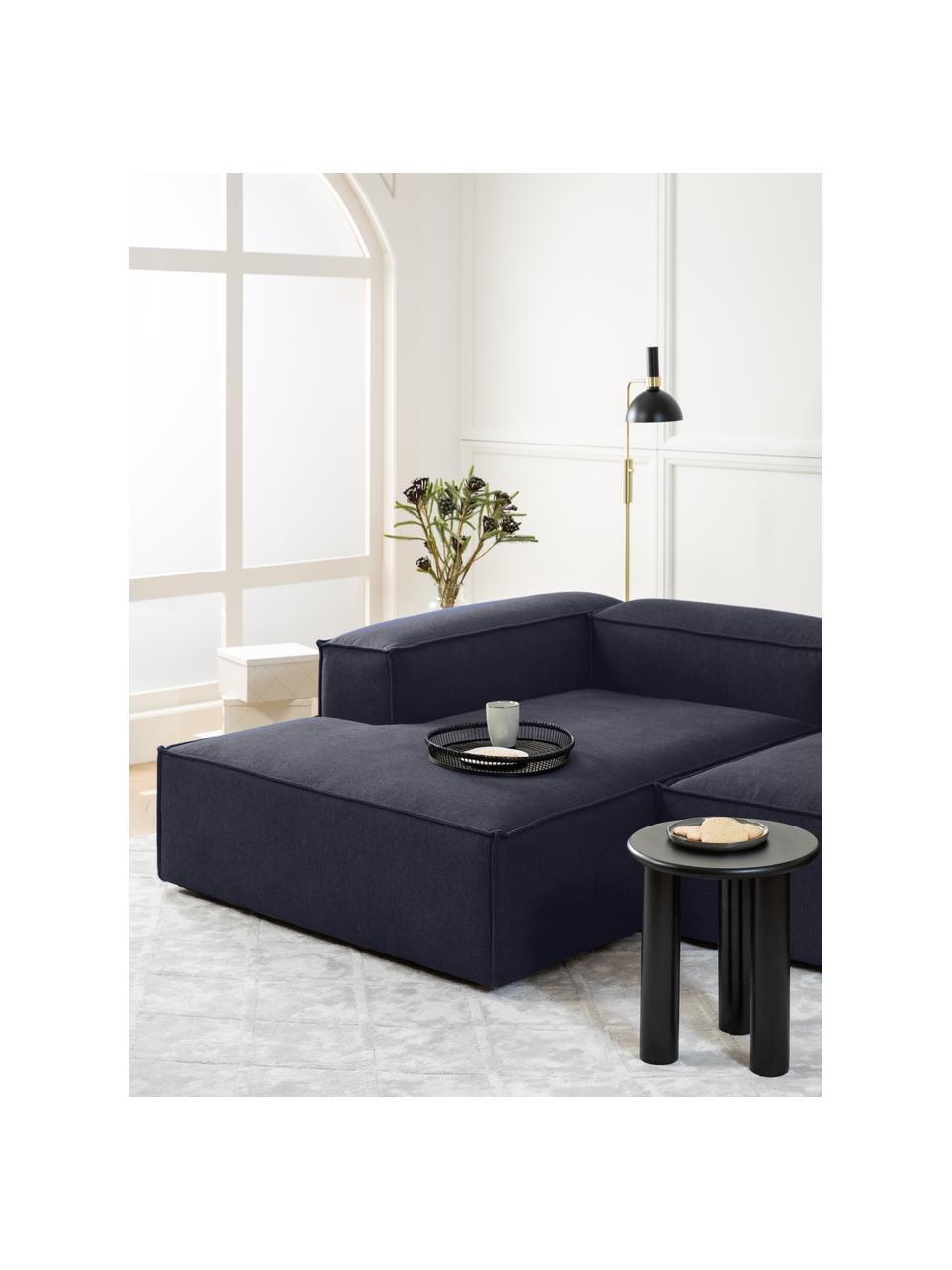 Canapé d'angle modulable Lennon, Tissu bleu foncé, larg. 238 x prof. 180 cm, méridienne à gauche