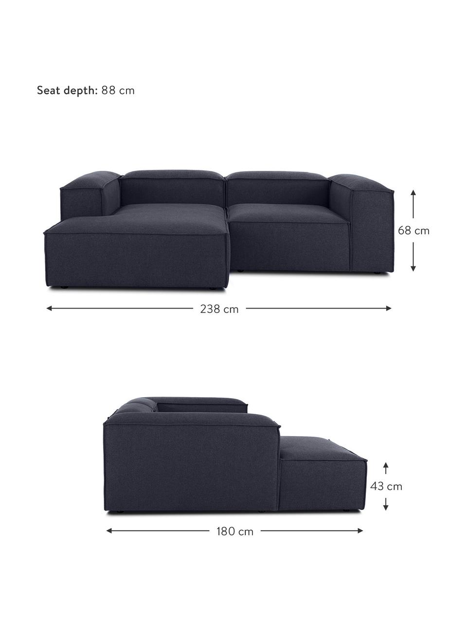 Modulares Ecksofa Lennon, Bezug: 100 % Polyester Der strap, Gestell: Massives Kiefernholz FSC-, Webstoff Dunkelblau, B 238 x T 180 cm, Eckteil links