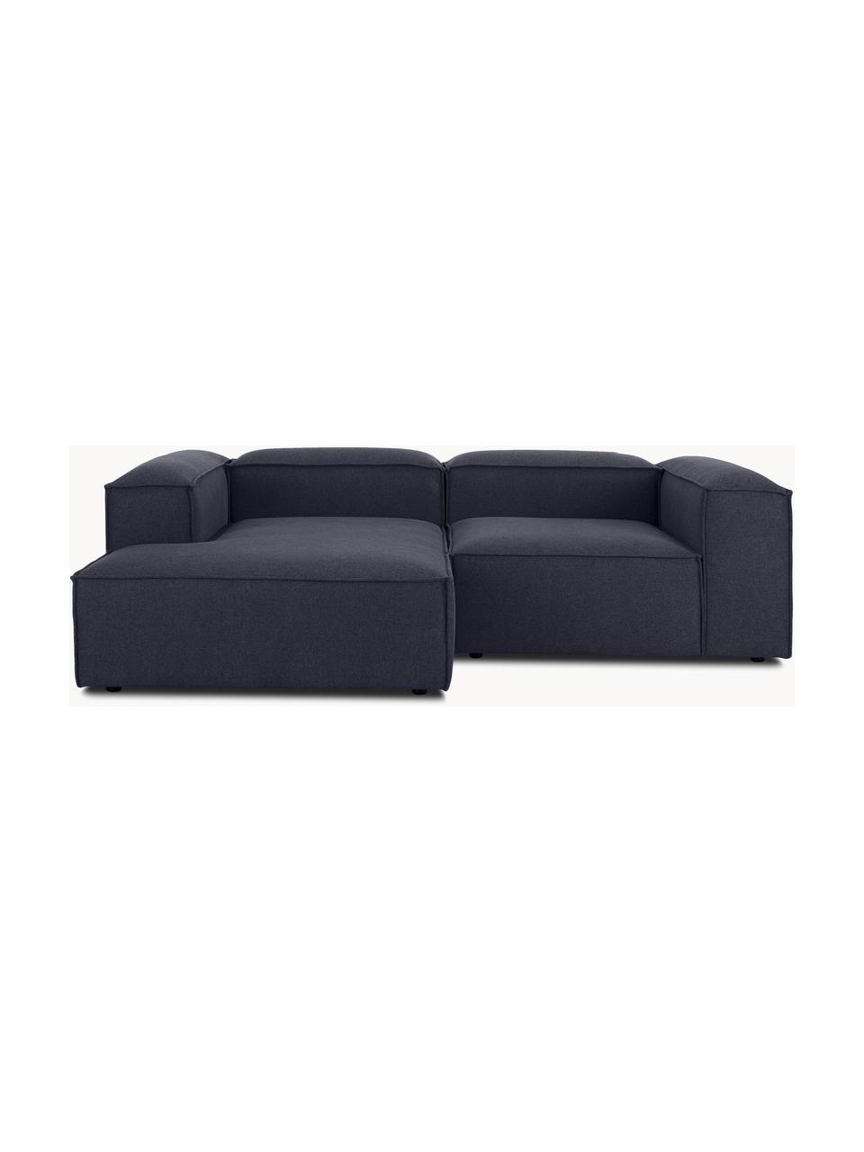 Modulares Ecksofa Lennon, Bezug: 100 % Polyester Der strap, Gestell: Massives Kiefernholz FSC-, Webstoff Dunkelblau, B 238 x T 180 cm, Eckteil links