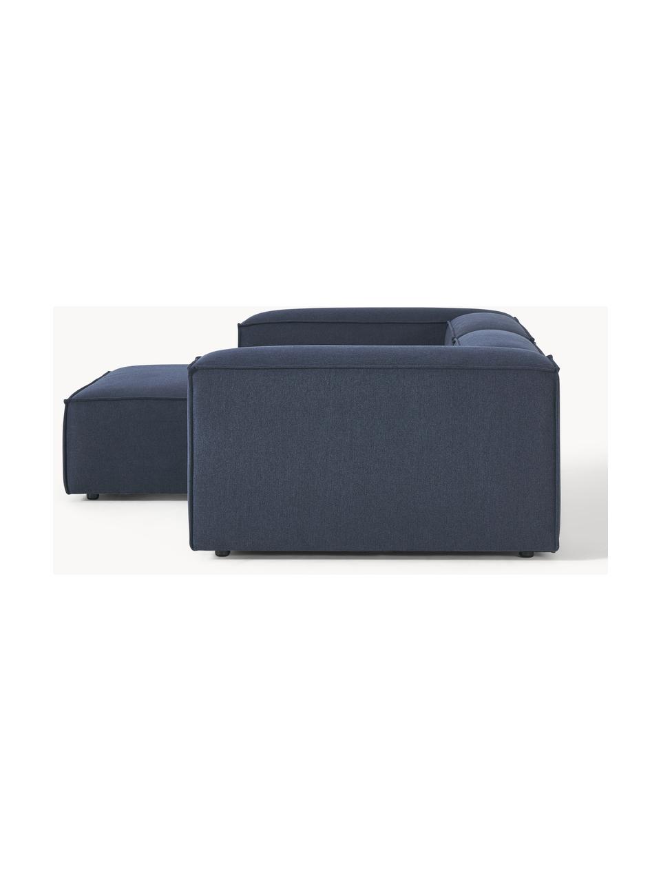 Modulares Ecksofa Lennon, Bezug: 100 % Polyester Der strap, Gestell: Massives Kiefernholz, Spe, Füße: Kunststoff Die Füße befin, Webstoff Dunkelblau, B 238 x T 180 cm, Eckteil links