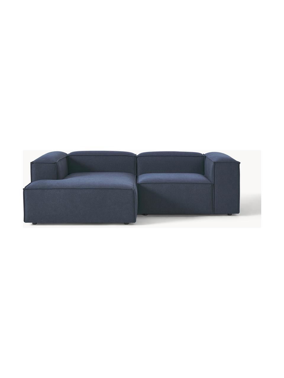 Modulares Ecksofa Lennon, Bezug: 100 % Polyester Der strap, Gestell: Massives Kiefernholz, Spe, Webstoff Dunkelblau, B 238 x T 180 cm, Eckteil links