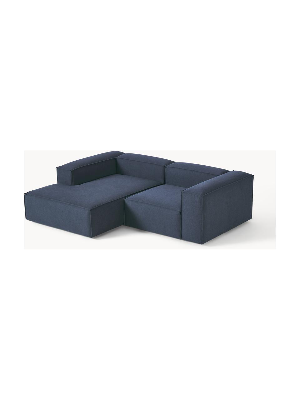 Modulares Ecksofa Lennon, Bezug: 100 % Polyester Der strap, Gestell: Massives Kiefernholz, Spe, Füße: Kunststoff Die Füße befin, Webstoff Dunkelblau, B 238 x T 180 cm, Eckteil links