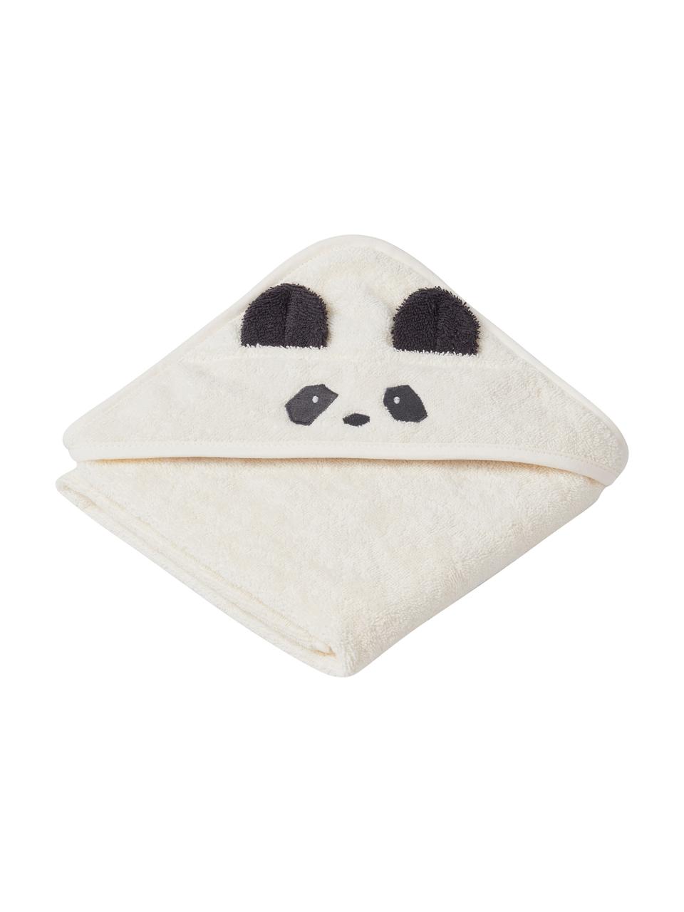 Serviette de toilette bébé coton bio Panda, 100% coton biologique (coton éponge), certifié GOTS, Blanc, noir, larg. 70 x long. 70 cm