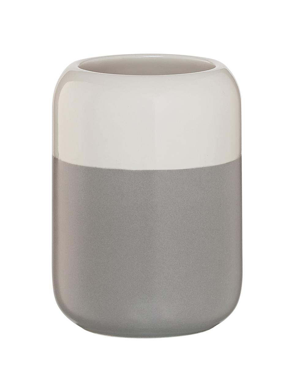 Vaso cepillo de dientes Sphere, Porcelana, Gris claro, blanco, Ø 7 x Al 10 cm