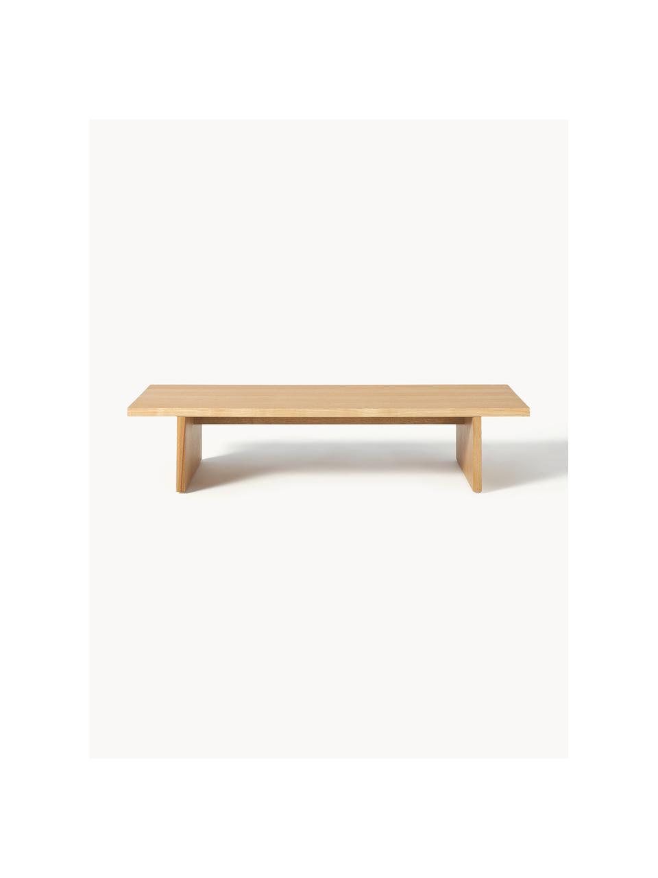 Niedriger Holz-Couchtisch Toni, Mitteldichte Holzfaserplatte (MDF) mit Eschenholzfurnier, lackiert, Eschenholz, B 120 x T 45 cm