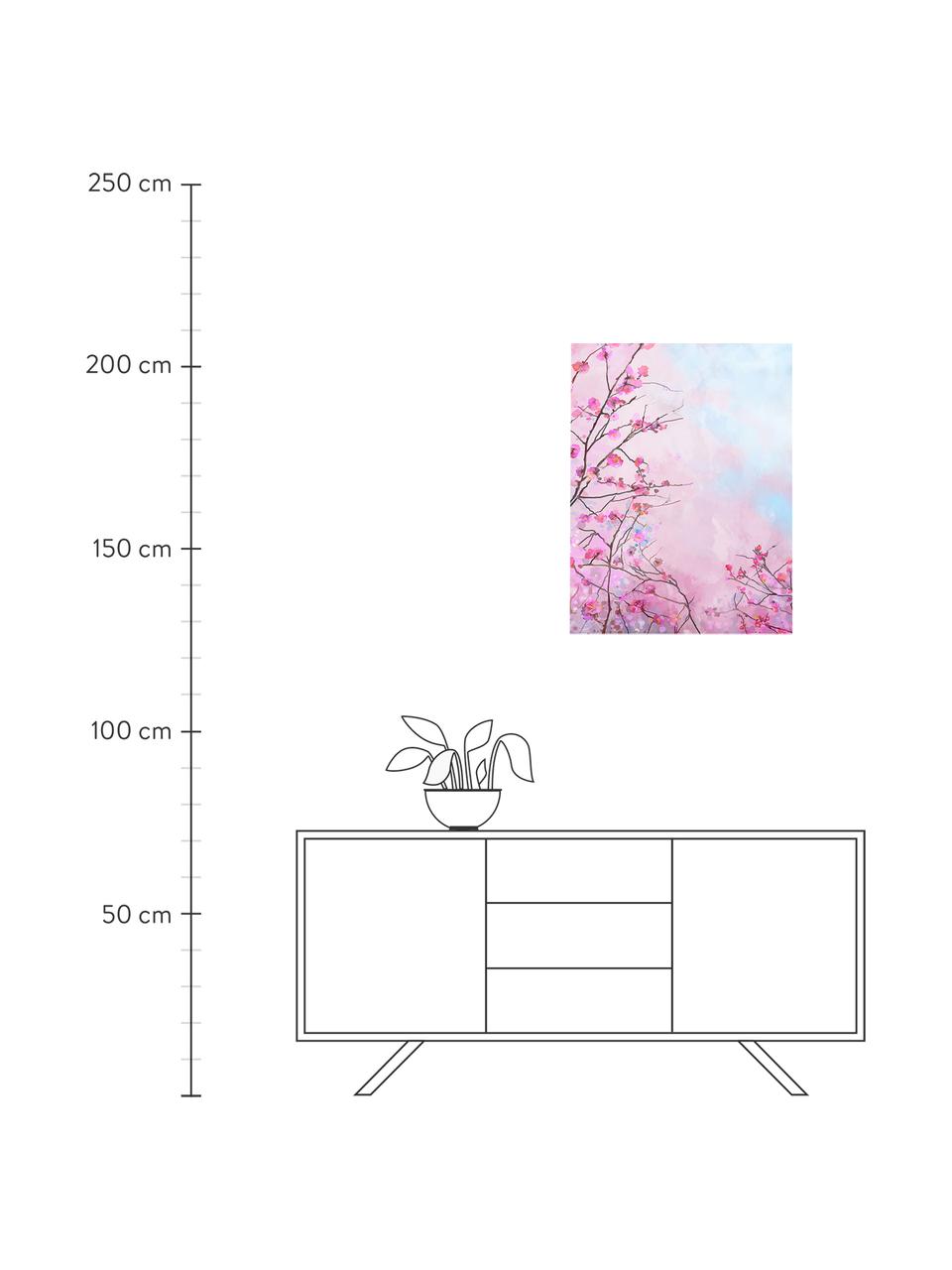 Stampa su tela Sakura Floral, Immagine: stampa digitale su lino, Multicolore, Larg. 63 x Alt. 83 cm