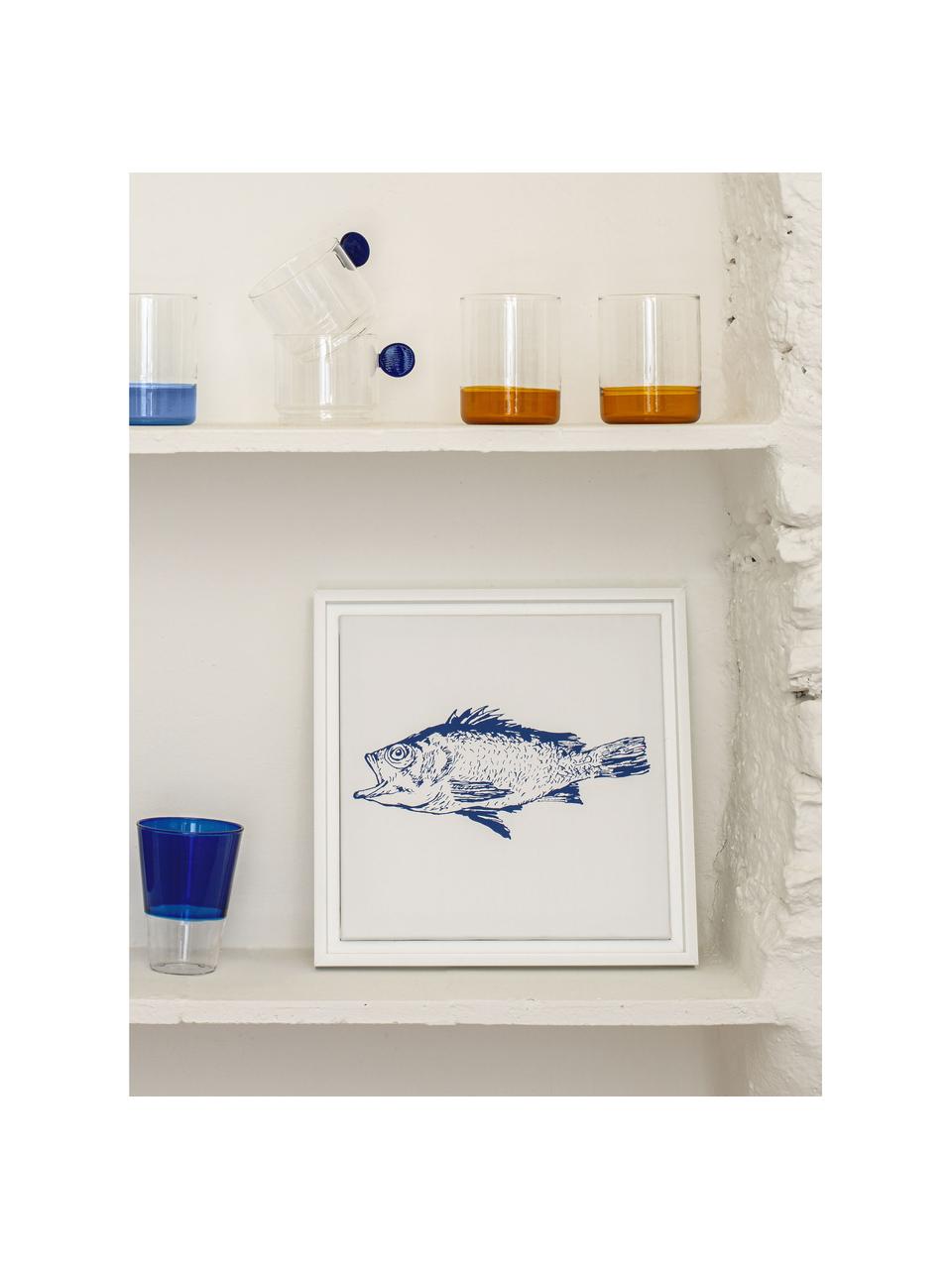 Gerahmter Digitaldruck Lavinia Fish, Rahmen: Mitteldichte Holzfaserpla, Bild: Leinwand, Weiss, Blau, B 30 x H 30 cm