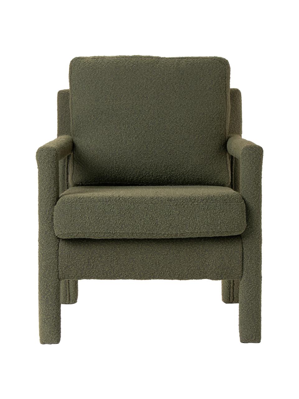 Sillón de tejido bouclé Claudette, Tapizado: tejido bouclé (100% polié, Estructura: madera de pino maciza, ma, Bouclé verde, An 65 x F 75 cm