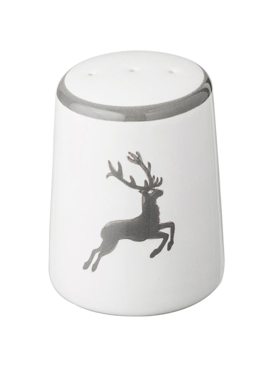 Handbeschilderde peperstrooier Classic Grey Deer, Keramiek, Grijs, wit, 4 x 6 cm