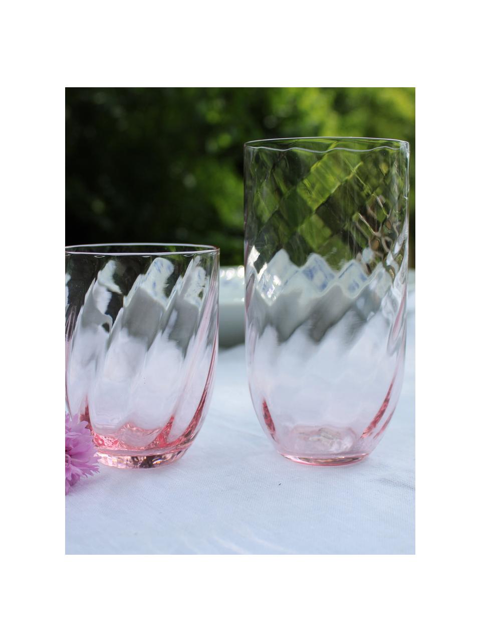 Sada ručně foukaných sklenic Swirl, 6 dílů, Sklo, Růžová, Ø 7 cm, V 10 cm, 250 ml