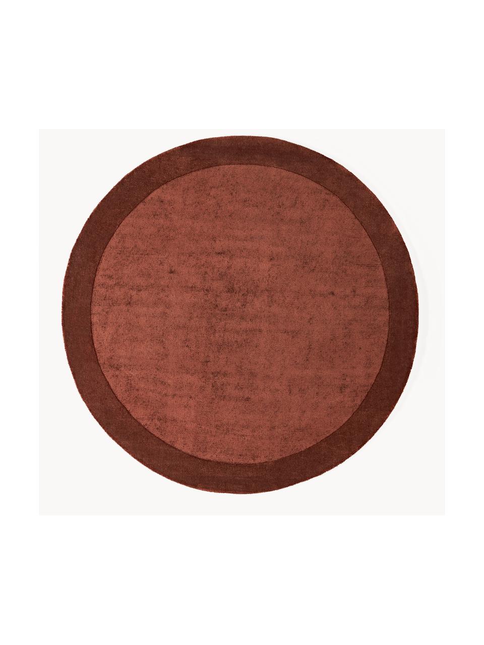 Tapis rond à poils ras Kari, 100 % polyester, certifié GRS, Rouge rouille, Ø 150 cm (taille M)