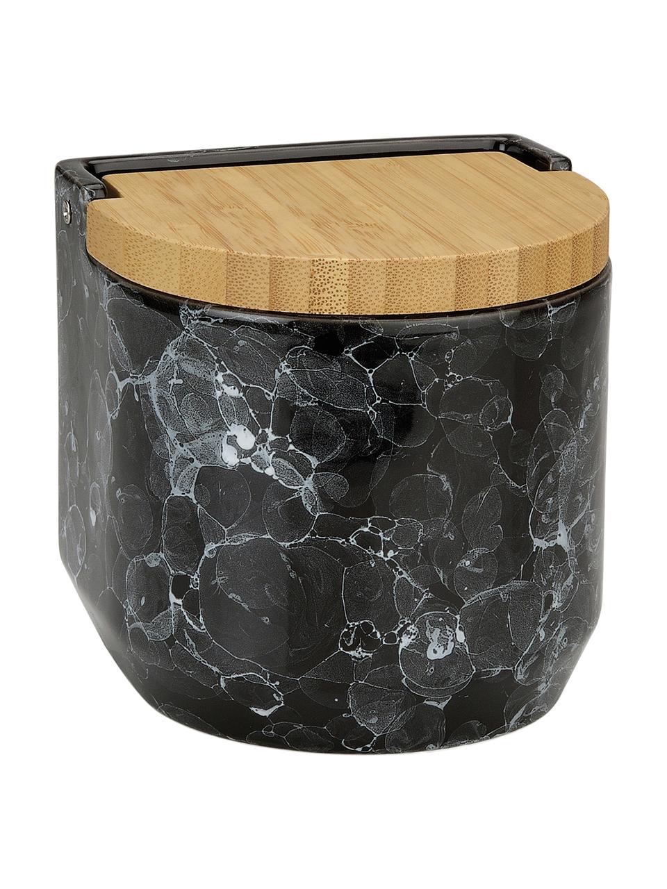 Pojemnik do przechowywania Bubble, Ceramika, drewno bambusowe, Czarny, marmurowy, Ø 12 x W 12 cm