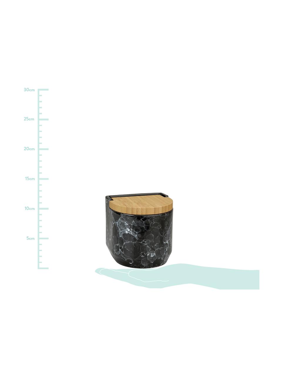 Aufbewahrungsdose Bubble in Marmor-Optik mit Bambusdeckel, Keramik, Bambus, Schwarz, marmoriert, Ø 12 x H 12 cm