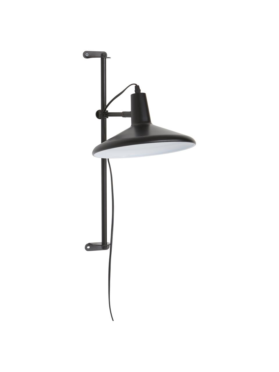 Grote in hoogte verstelbare wandlamp Twiss met stekker, Lampenkap: gelakt metaal, Zwart, D 40 x H 50 cm