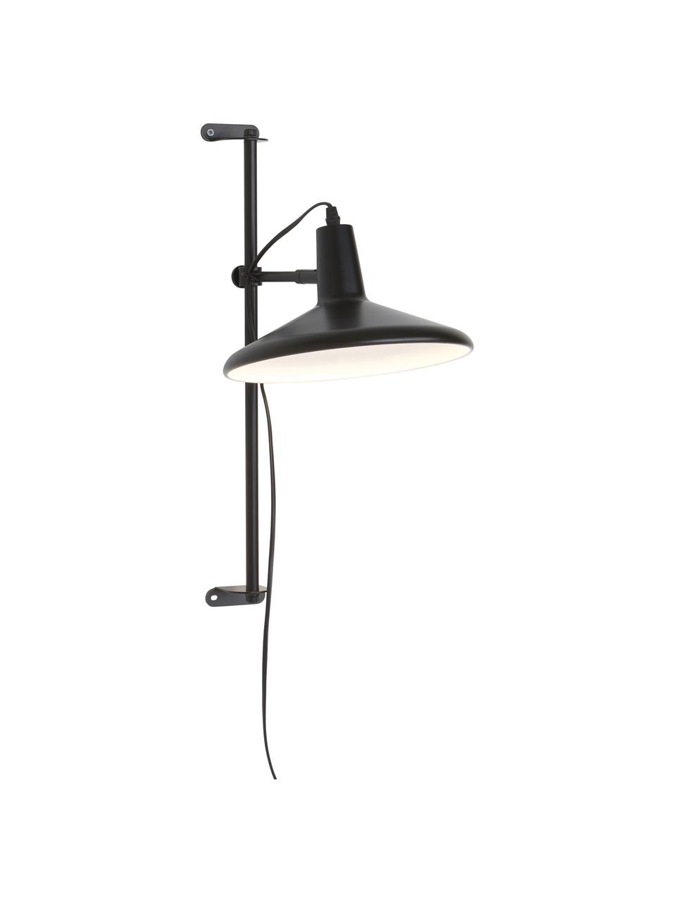 Große Höhenverstellbare Wandleuchte Twiss mit Stecker, Lampenschirm: Metall, lackiert, Schwarz, T 40 x H 50 cm