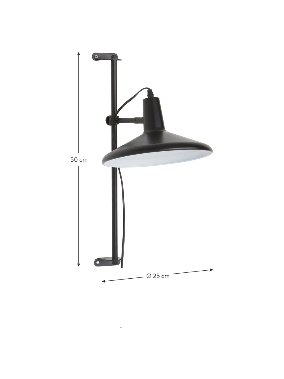 Große Höhenverstellbare Wandleuchte Twiss mit Stecker, Lampenschirm: Metall, lackiert, Schwarz, T 40 x H 50 cm