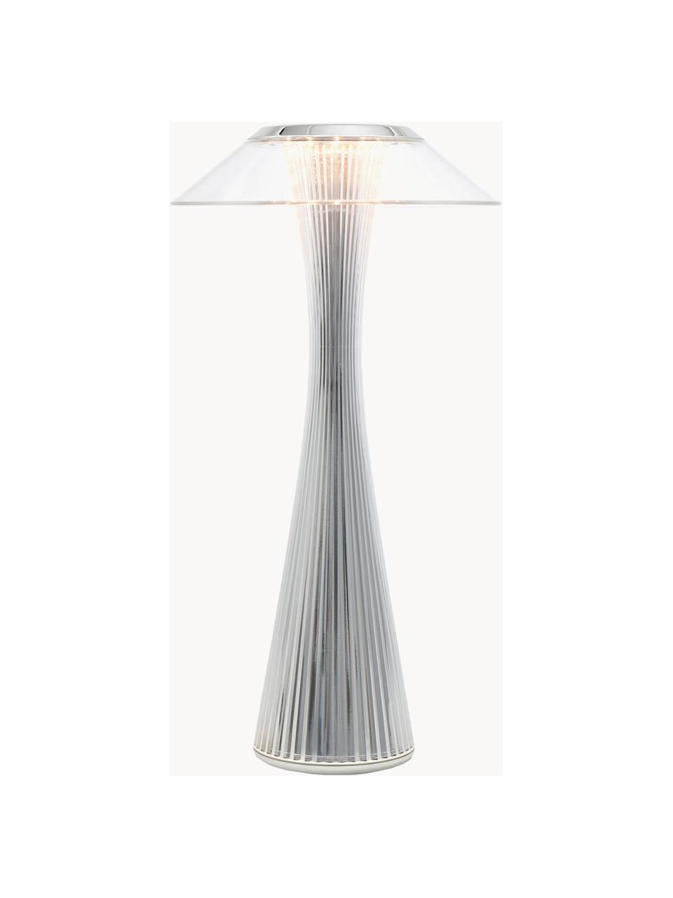 Malá prenosná exteriérová stolová LED lampa Space, Plast, Odtiene striebornej, Ø 15 x V 30 cm