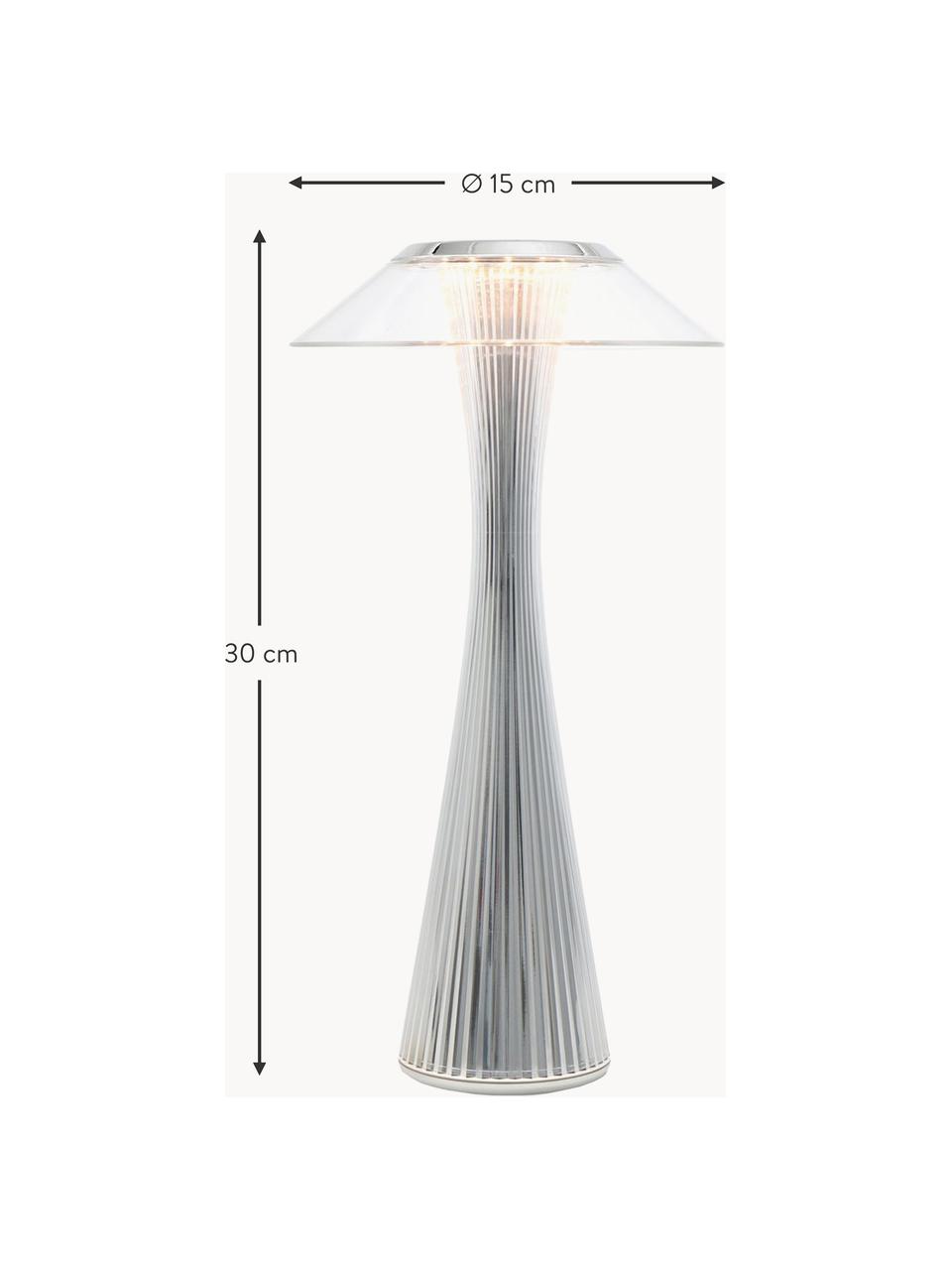 Malá prenosná exteriérová stolová LED lampa Space, Plast, Odtiene striebornej, Ø 15 x V 30 cm