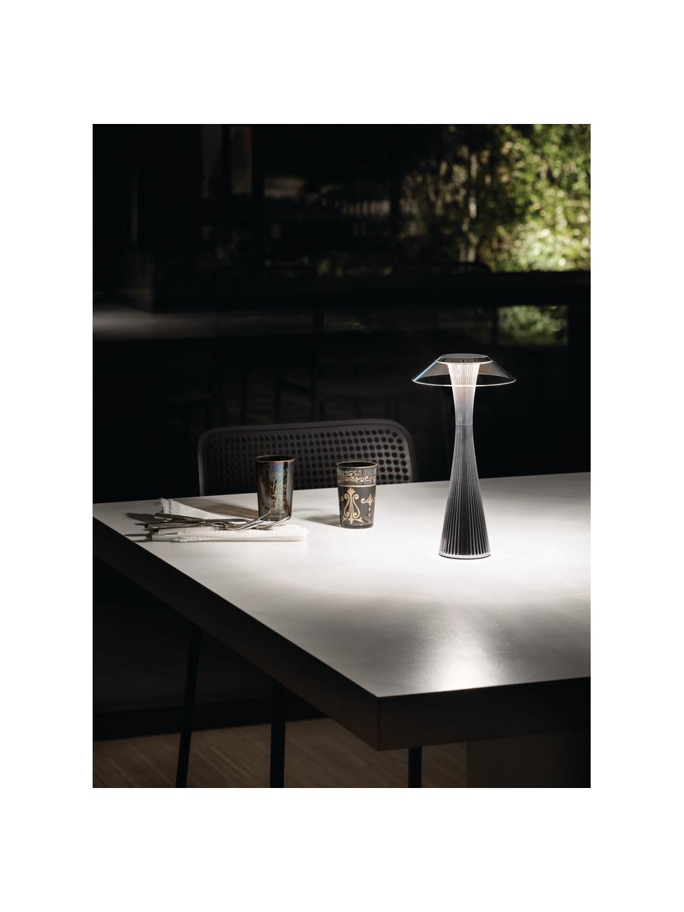 Malá prenosná exteriérová stolová lampa Space, Plast, Odtiene striebornej, Ø 15 x V 30 cm