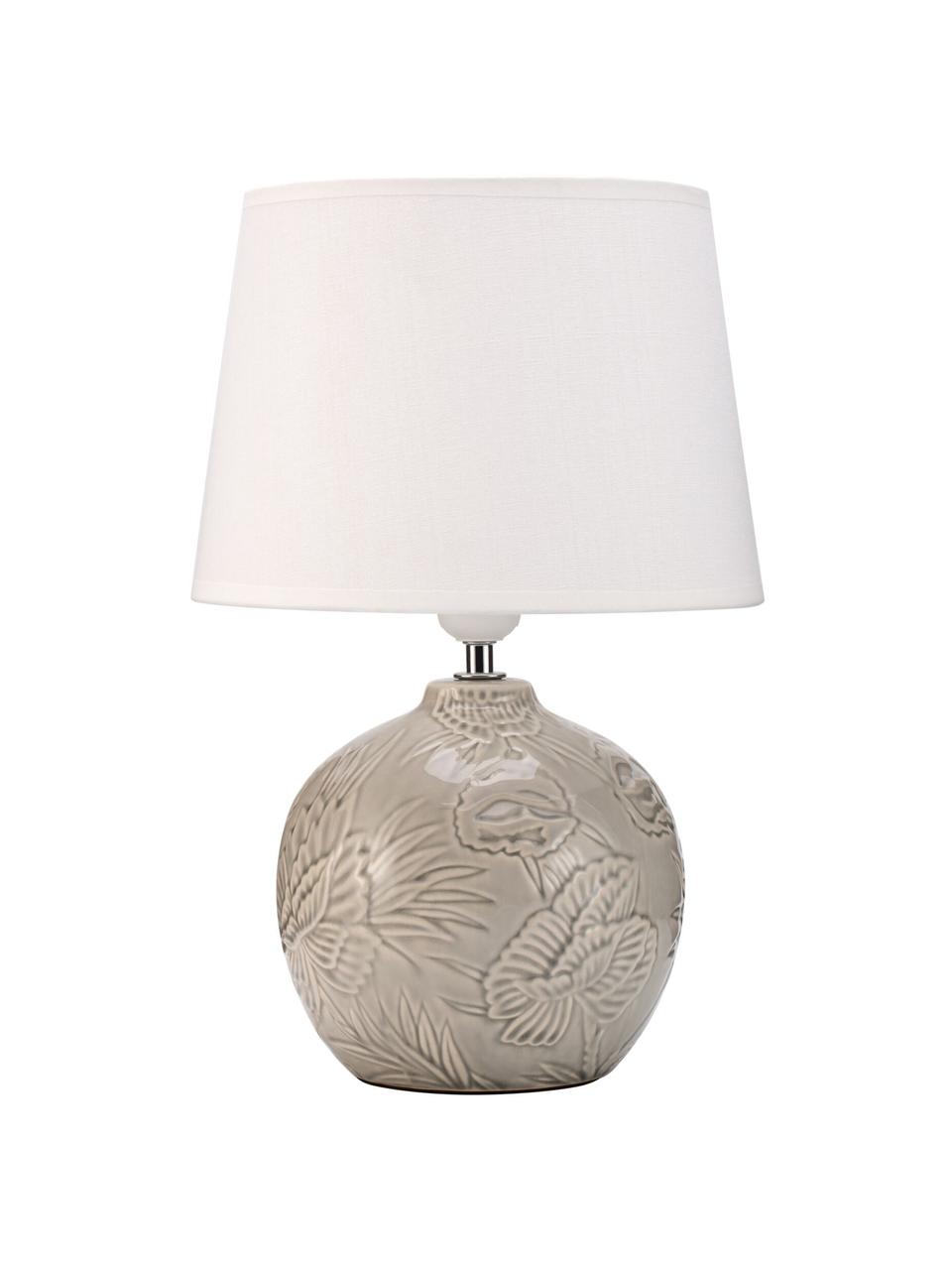 Tafellamp Tender Love in greige, Lampenkap: stof, Lampvoet: keramiek, Wit, greige, Ø 25 x H 37 cm
