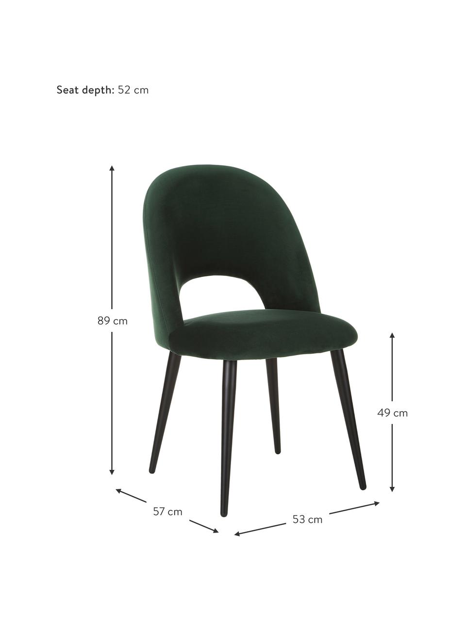 Sametová čalouněná židle Rachel, Tmavě zelená, Š 53 cm, H 57 cm
