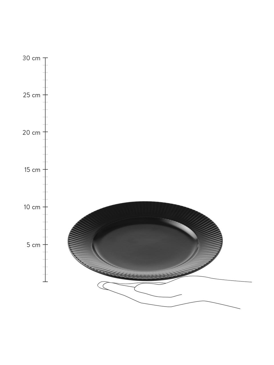 Frühstücksteller Groove mit Rillenstruktur, 4 Stück, Steingut, Schwarz, Ø 21 x H 1 cm