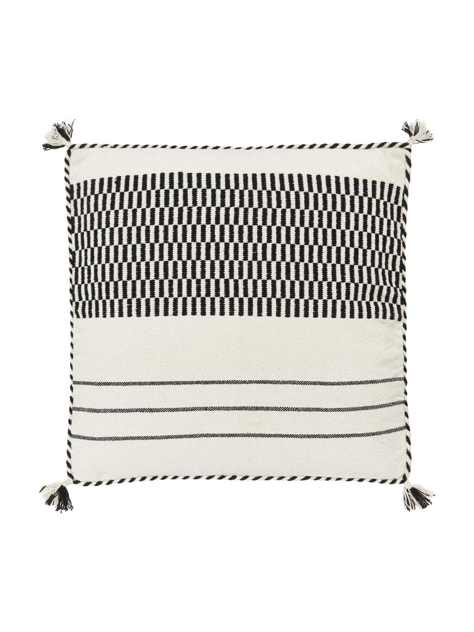 Federa arredo in cotone color nero/biege con nappe Okiro, 100% cotone, Beige, nero, Larg. 45 x Lung. 45 cm