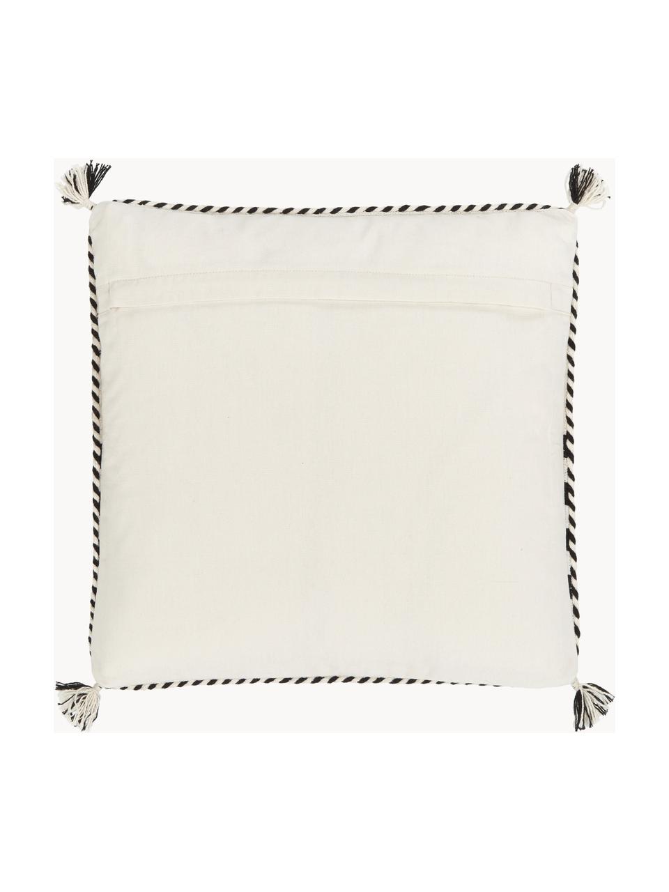 Bavlněný povlak na polštář s ručně tkanou strukturou a střapci Okiro, 100% bavlna, Béžová, černá, Š 45 cm, D 45 cm