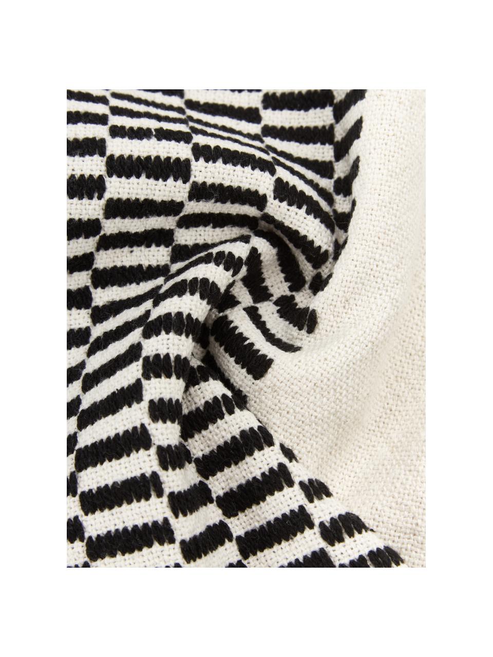Poťah na vankúš s lemovaním a strapcami Okiro, 100 %  bavlna, Béžová, čierna, Š 45 x D 45 cm