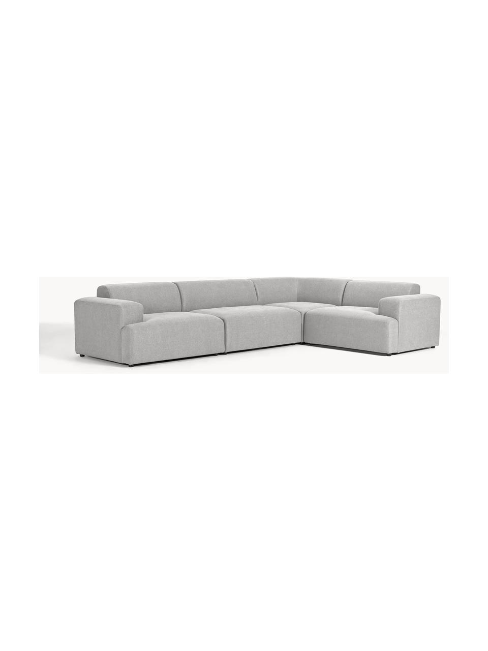 Grand canapé d'angle 4 places Melva, Tissu gris clair, larg. 339 x prof. 220 cm, dossier à droite