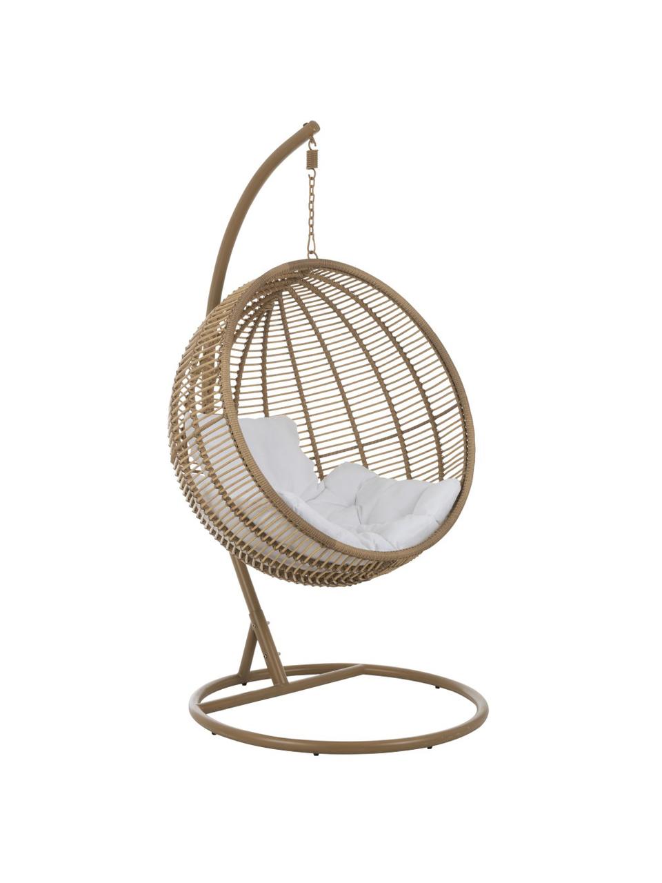 Fotel wiszący z metalową ramą Round, Brązowy, biały, S 119 x W 193 cm