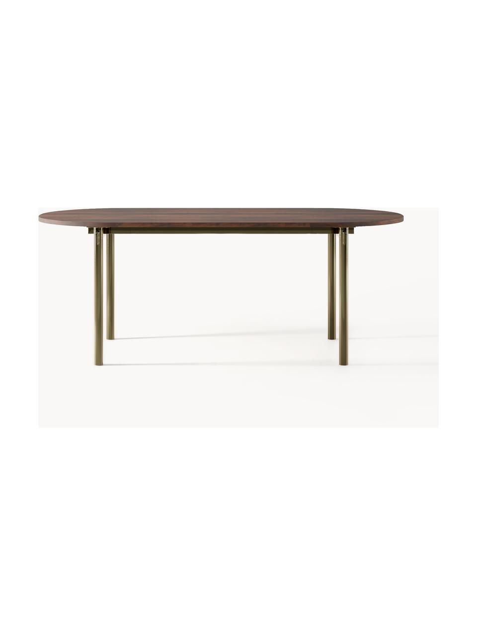 Ovaler Esstisch Mavi, in verschiedenen Größen, Tischplatte: Akazienholz, geölt, Beine: Metall, beschichtet, Akazienholz, Goldfarben, B 180 x T 90 cm