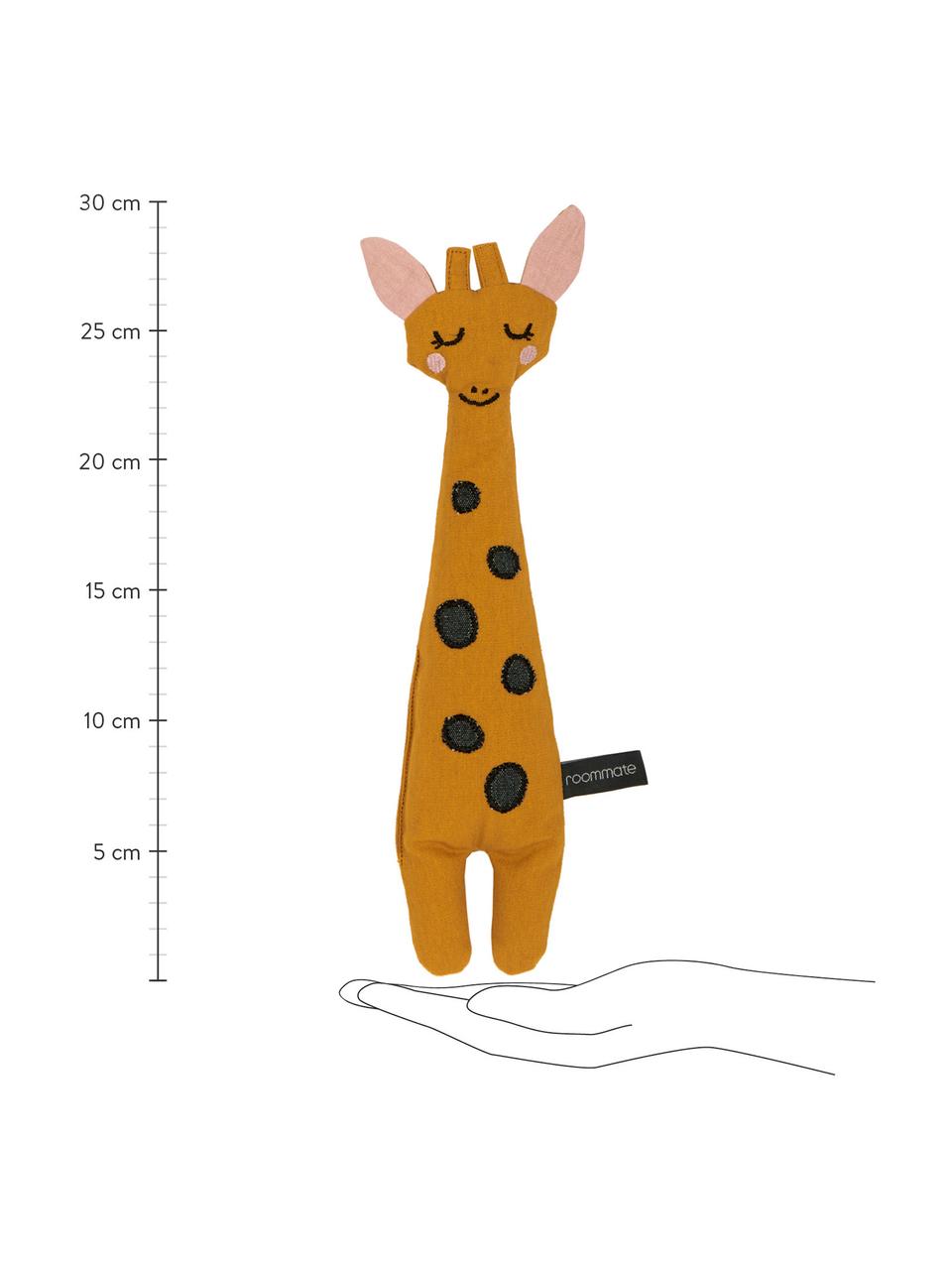 Knuffeldier Giraffe van katoen, Bekleding: 100 % katoen, Geel, zwart, roze, B 8 x H 30 cm