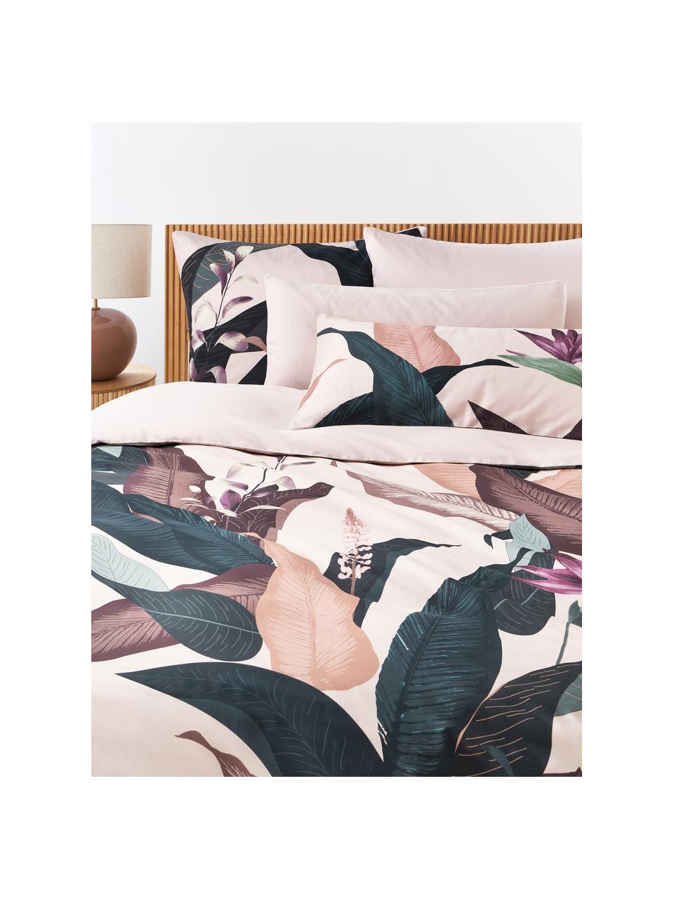 Funda de almohada de satén Flora, Rosa claro, An 45 x L 110 cm