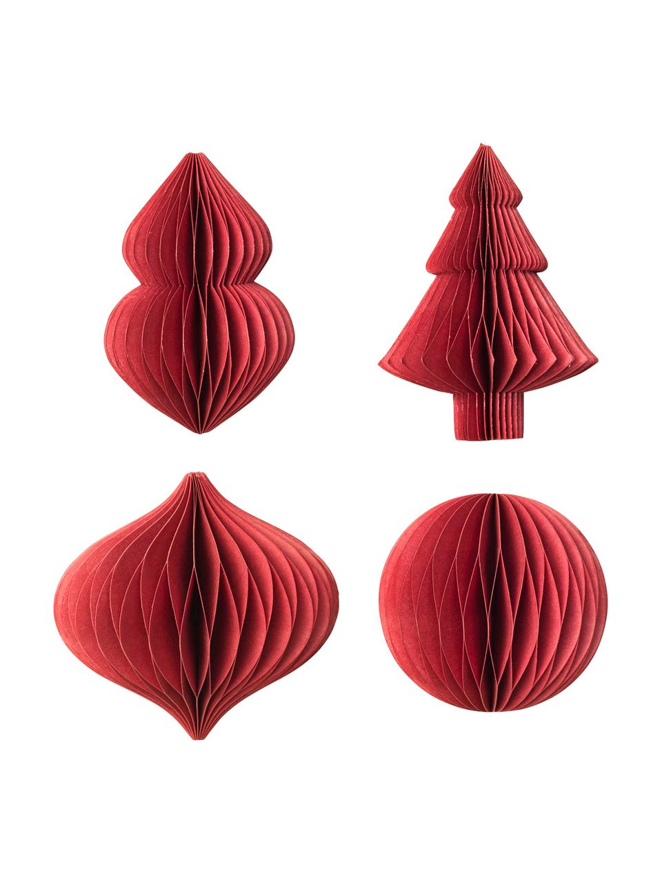 Set ciondoli Christmas-Mix, 4 pz., Carta, Rosso pompeo, Diverse dimensioni