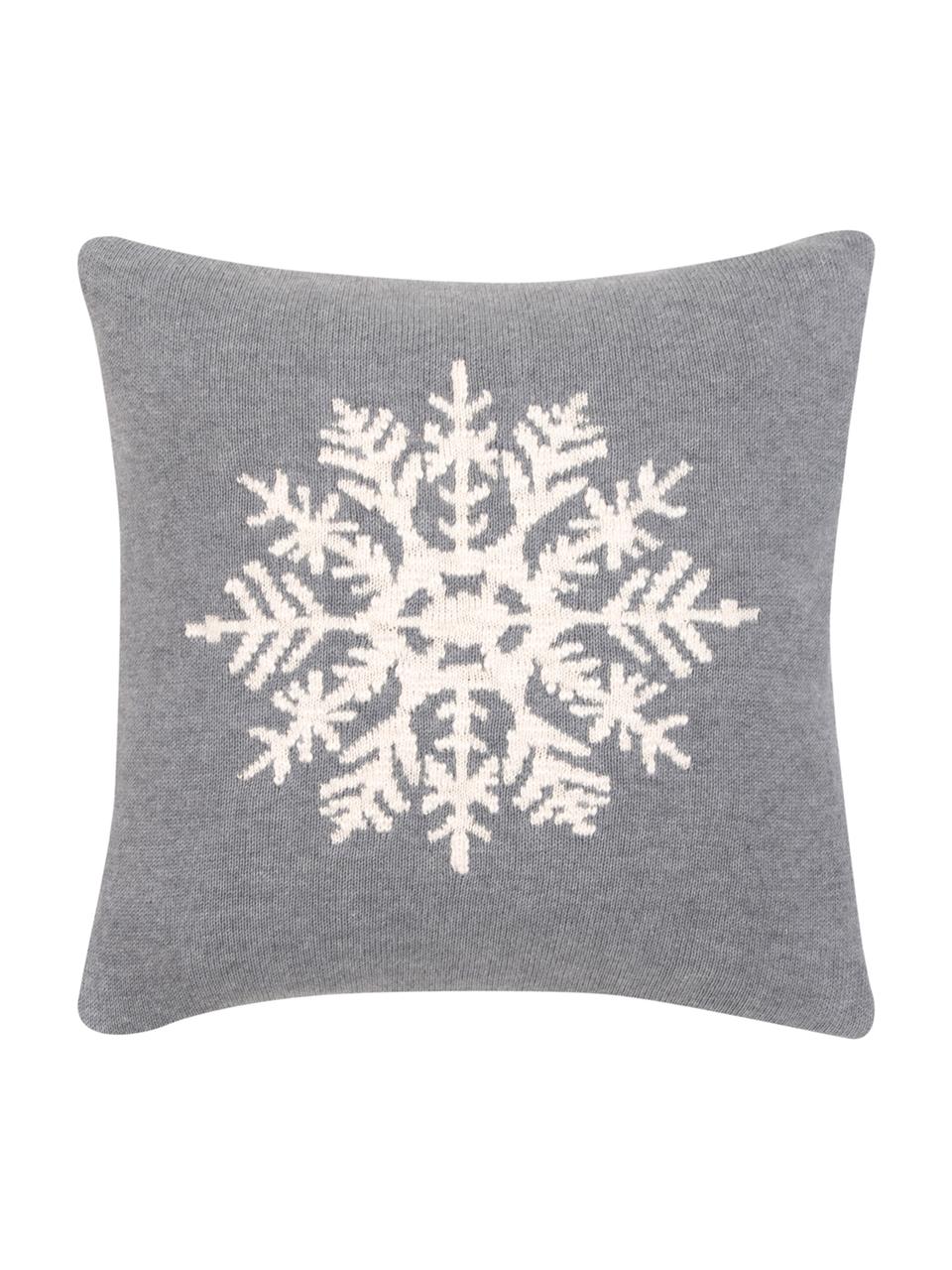 Kissenhülle Snowflake mit Schneeflockenmotiv, Baumwolle, Grau, Cremeweiß, B 40 x L 40 cm