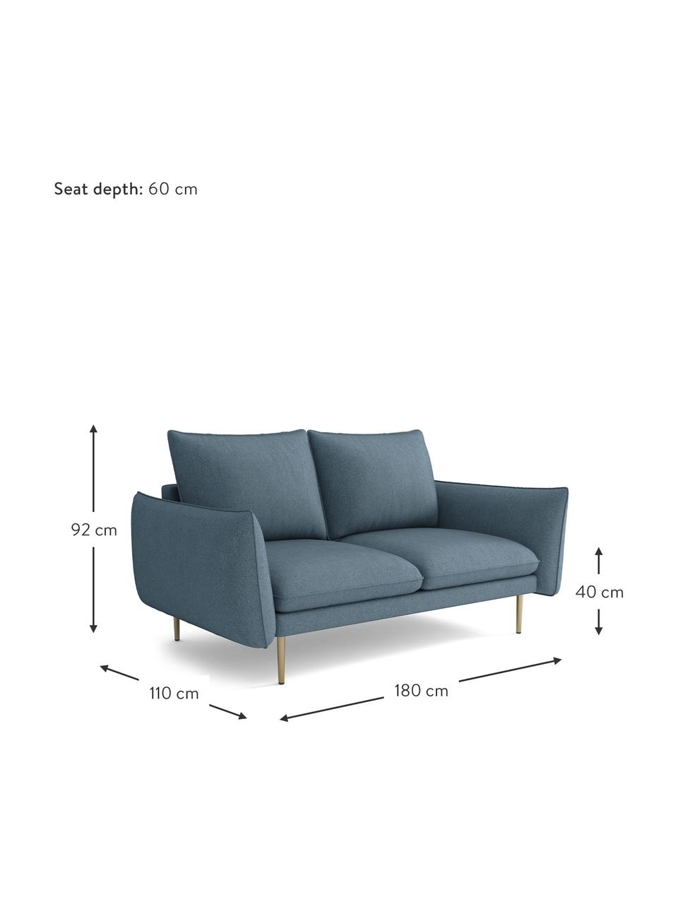 Divano 2 posti in velluto azzurro Largo, Rivestimento: velluto (100% poliestere), Struttura: legno di faggio, truciola, Piedini: metallo verniciato a polv, Velluto azzurro, Larg. 180 x Prof. 110 cm