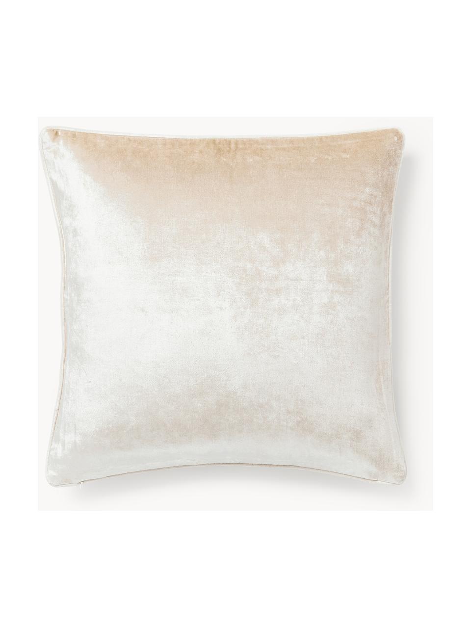 Sametový povlak na polštář Seraphina, Samet (51 % bavlna, 49 % viskóza), Světle béžová, bílá, Š 50 cm, D 50 cm