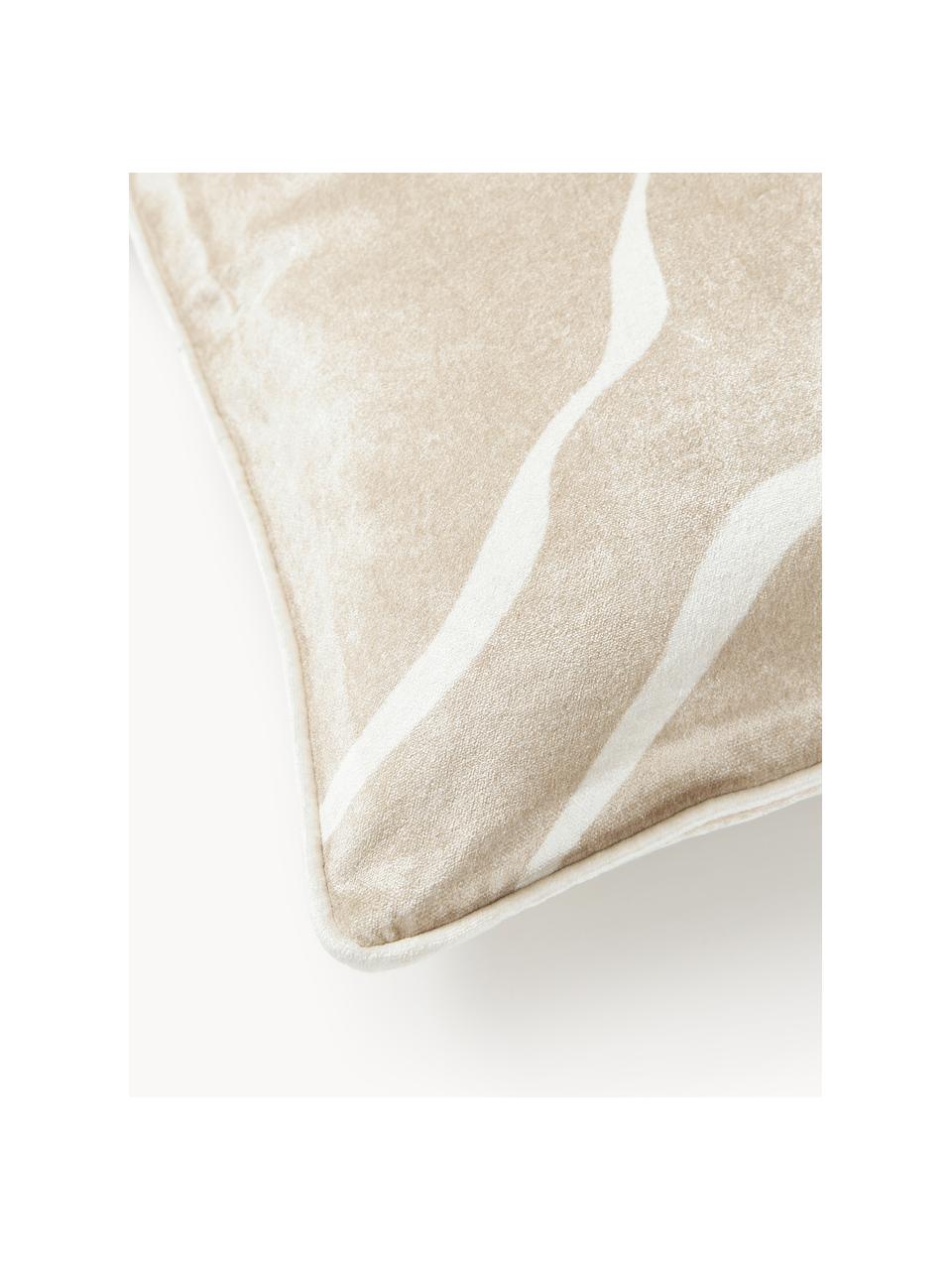 Poszewka na poduszkę z aksamitu Seraphina, Aksamit (51% bawełna, 49% wiskoza), Jasny beżowy, biały, S 50 x D 50 cm