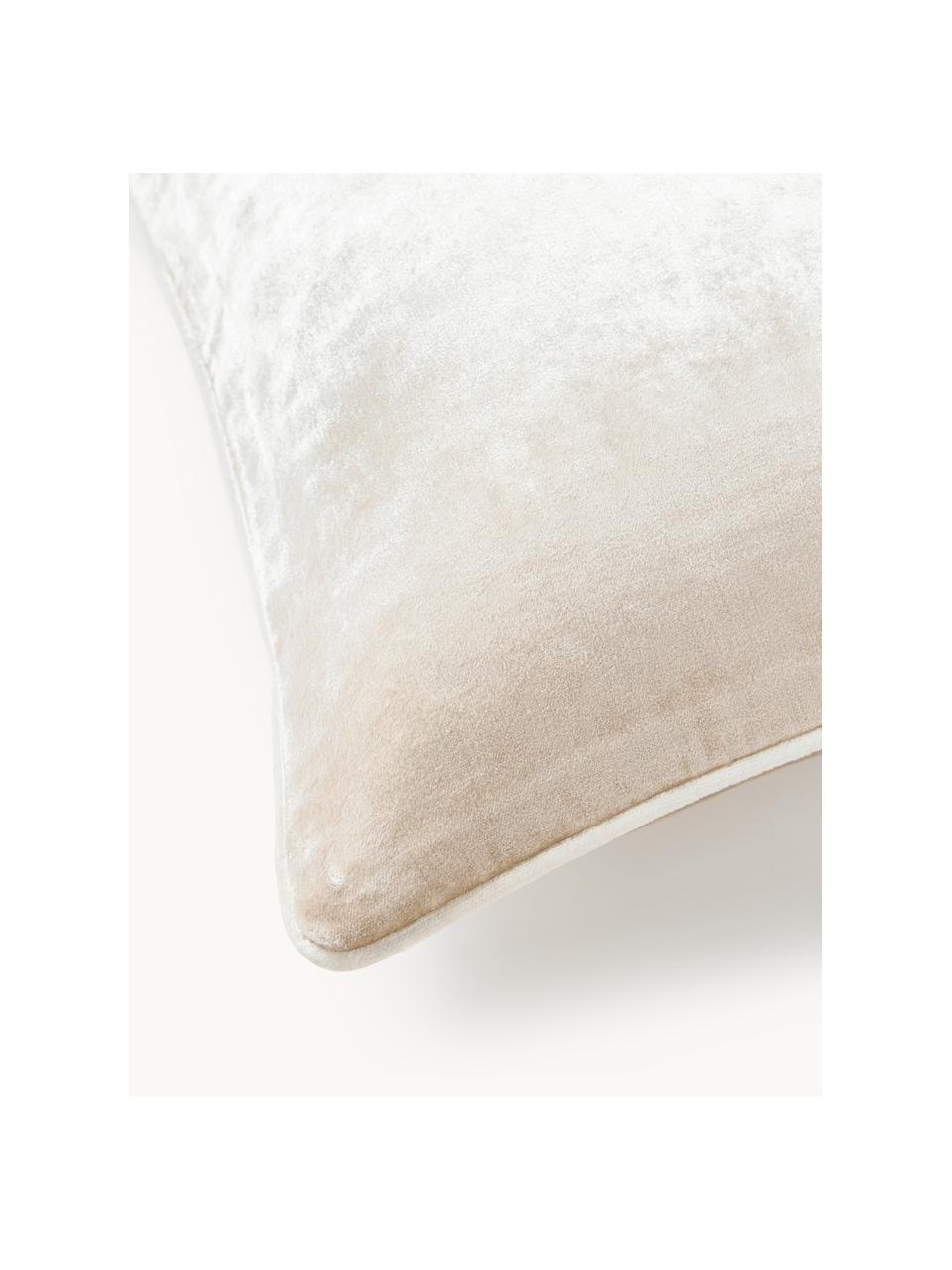 Poszewka na poduszkę z aksamitu Seraphina, Aksamit (51% bawełna, 49% wiskoza), Jasny beżowy, biały, S 50 x D 50 cm