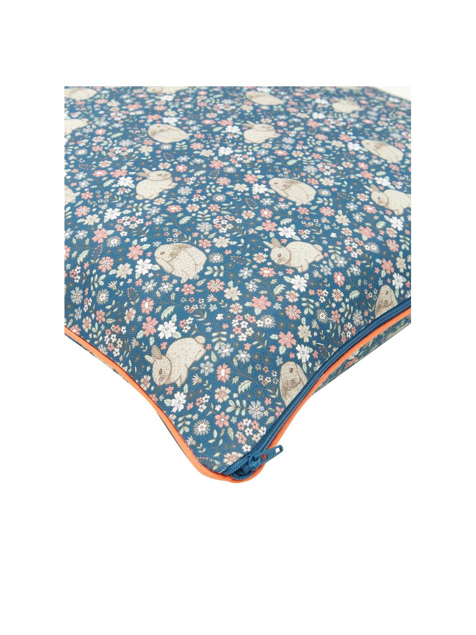 Housse de coussin 45x45 imprimé fleurs Riti, 100 % coton bio, certifié GOTS, Bleu, beige, rose, larg. 45 x long. 45 cm