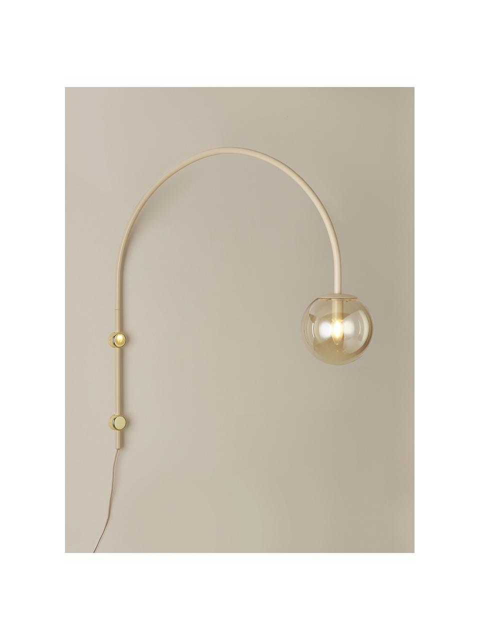 Lampada da parete a forma di arco Cora, Paralume: vetro, Decorazione: metallo rivestito, Beige, Ø 20 x Alt. 92 cm